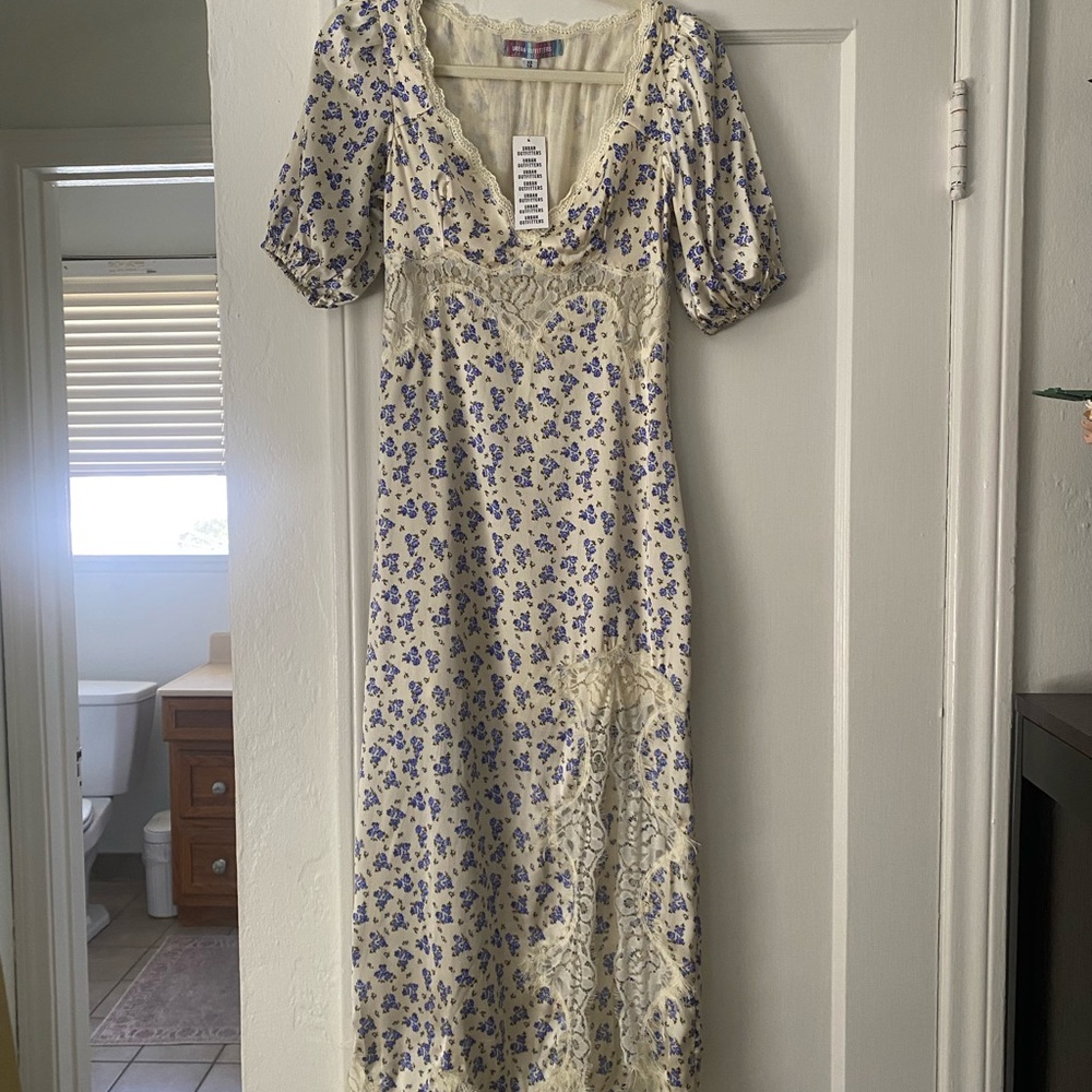Urban Outfitters Cream Puff Sleeve Midi Sundress XS